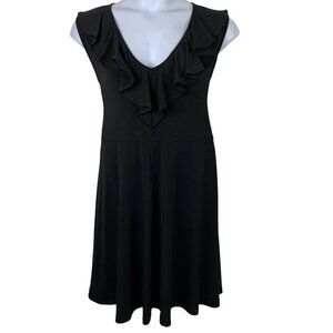 Jane Lamerton Size 12 Dress Black Sleeveless Ruffle V Neck Knee Length Womens